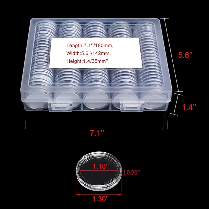 120 pcs 30mm Coin Capsules Coin Holders for Collectors, with Foam Gasket and Plastic Storage Organizer Box, 6 Sizes (17.9/19.1/21.2/24.3/26.5/30mm) Coin Case for Coin Collection Supplies (Black)