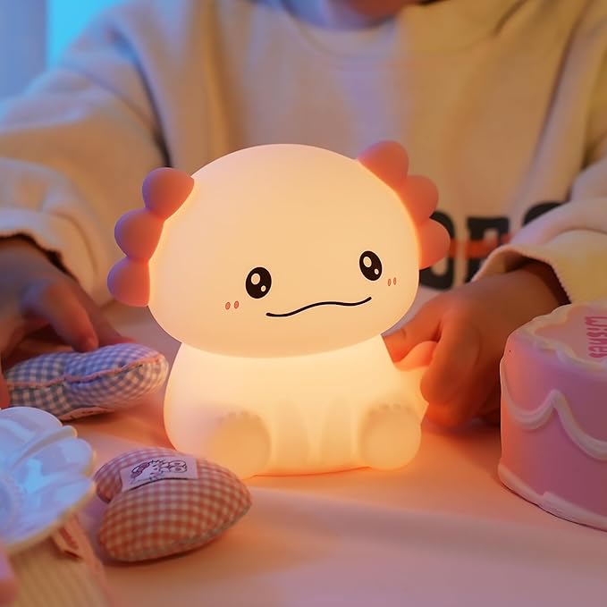 Cute Cartoon Nursery Night Lights, Animal Design Safe Silicone Soft LED Nursery Lamp for Toddler Room Decoration (Axolotl)
