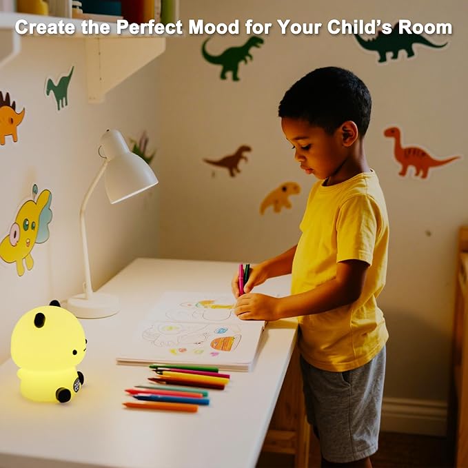 Panda Night Light for Kids, Baby Nursery LED Night Light with Bluetooth Speaker, Cute Toddler Lamp with Alarm Clock, Rechargeable Dimmable Color Changing Bedside Light for Bedroom