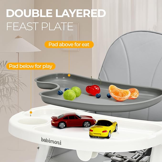 3 in 1 High Chairs for Babies and Toddlers, Convertible High Chair, High Chair with Foot Rest and Double Tray, Easy to Clean, Compact and Versatile, Perfect for Growing Kids, Gray