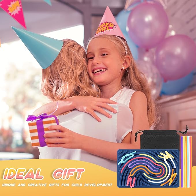 Sensory Activity Board, Silicone Fidget Toy for Stress Relief, Calming, Focus, ADHD and Autism, 6 Colors Sensory Toys Game Controller for Kids 2+ & Adults with 20 Strings (Navy Blue)