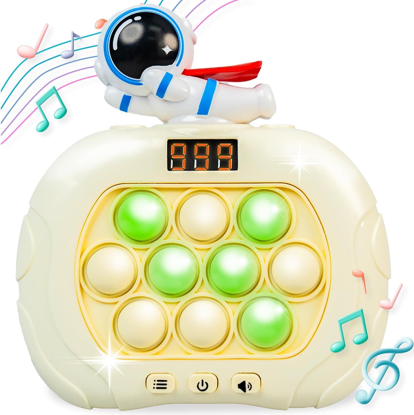 Marlo & Buzz Fast Push Game Toy with Popit Game Controller, Pop Fidget Animal with LED Screen - Sensory and Memory Console, Quick Bubble Light Toy, Pocket Games (White Spaceman)