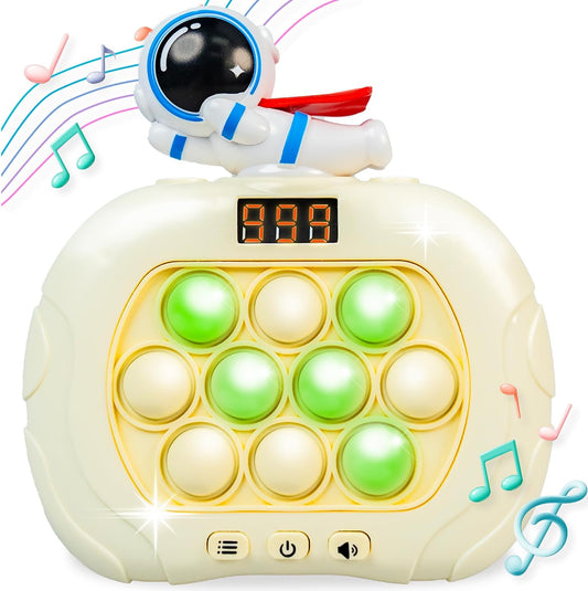 Marlo & Buzz Fast Push Game Toy with Popit Game Controller, Pop Fidget Animal with LED Screen - Sensory and Memory Console, Quick Bubble Light Toy, Pocket Games (White Spaceman)