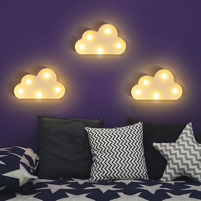 clothmile 3 Pcs LED Cloud Night Light Can Be Hung On The Wall Kids Room Room Light, Suitable for Birthday Party Holiday Decoration Baby Room Nursery Decoration (Cloud)