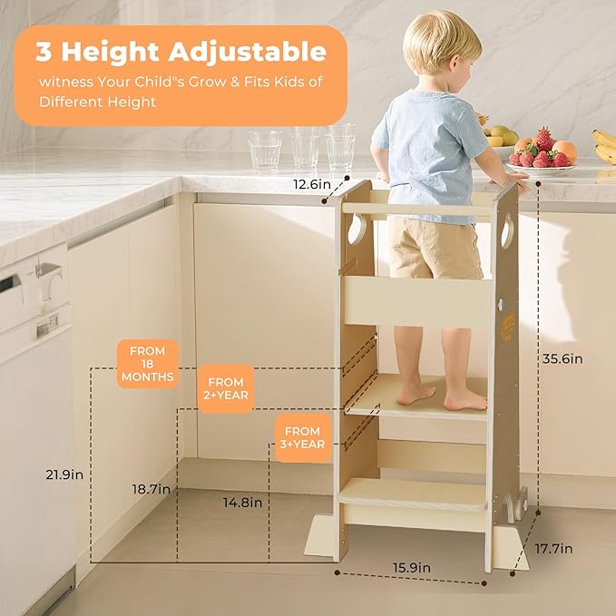 Toddler Tower 3-in-1 Multifunctional Kitchen Stool Helper, Adjustable Height ，Highchair