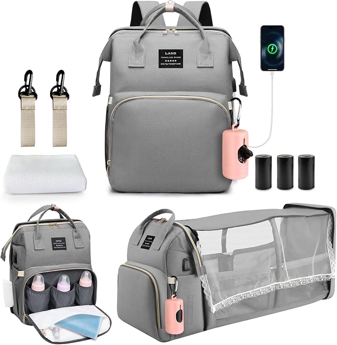 juman Diaper Bag Backpack, Large Diaper Bag with Changing Station, Baby Bag with USB Charging Port, 3 Rolls of Waste Bags with Dispenser, Waterproof Diaper Bags for Boys & Girls, Baby Shower Gifts