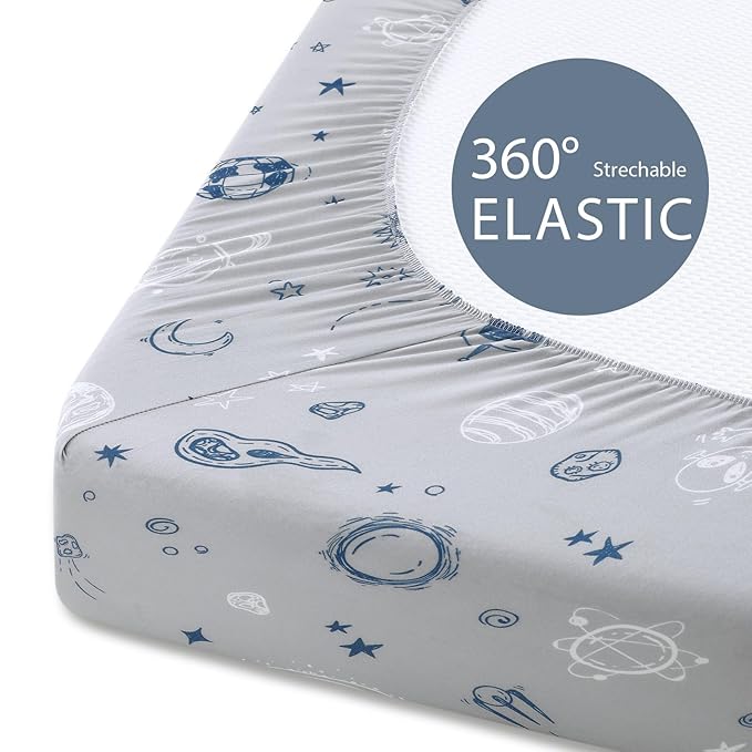 Baby Bassinet Sheets Girl Boy, Fitted Bassinet Sheet Set 3 Pack Bassinet Mattress Sheets Universal Fit for Rectangle, Round, Oval, Hourglass Mattress, Soft Breathable Grey & Blue Moon
