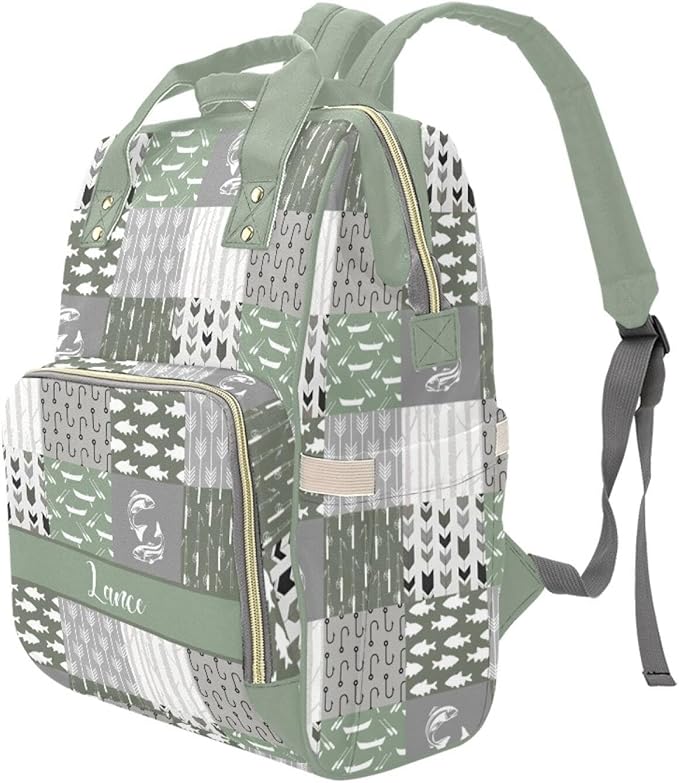 Personalized Fishing Diaper Bag with Name – Custom Baby Bag, Nursing Tote Backpack for Mom, Custom Name Mommy Daypack, Shower Gift for Baby