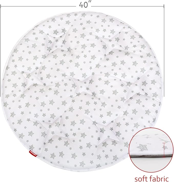 Kids Pop Up Tent with Anti Slip Bottom, Round Play Mat for Baby, D=40'' Indoor Playhouses Quilted Mat, Round Area Rug for Toddlers and Kids Nursery Room Decor, White Star