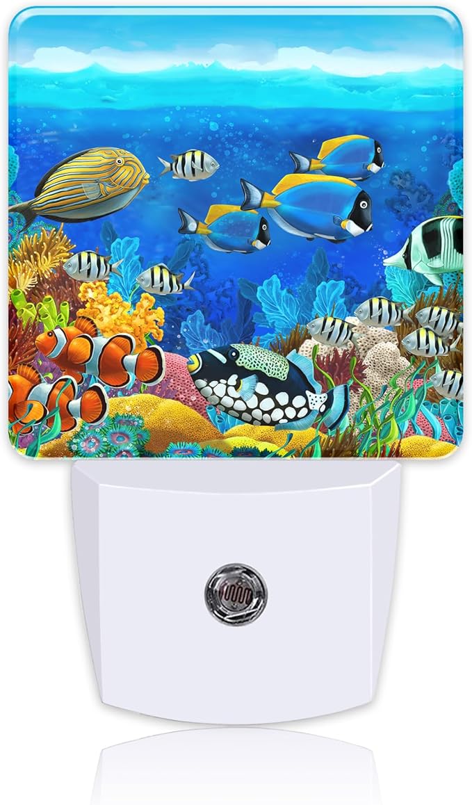 Colorful Seabed Coral Reef Night Light for Kids, LED Night Light Plug into Wall with Dusk to Dawn Sensor for Girls Boys Women Men Room Decor, Hallway, Kitchen, Bathroom, Nursery, Stairs