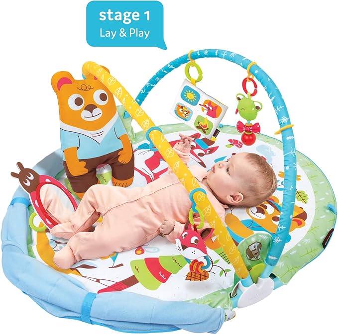 Yookidoo Baby Gym Play 'N’ Nap. 3-in-1 Activity Playmat with Foldable Infant Blanket. Tummy Time Pillow & Mirror, Sensory Toys and Newborn Rattle for 0-12 Months.