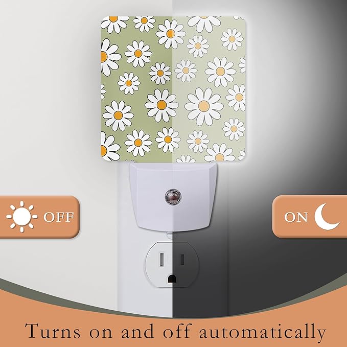 Night Light Plug into Wall,Vintage Daisy Night Light with Dusk to Dawn Sensor Night Light for Kid Girls Boys Women Men Room Decor, Hallway, Kitchen, Bathroom, Nursery, Stairs