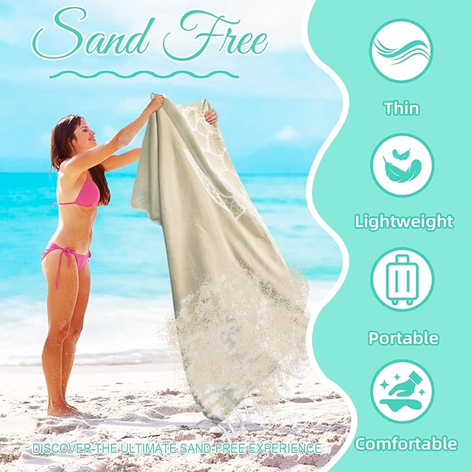 Oversized Turkish Beach Towel Blanket Cotton Giant XL Sandproof Towels Huge Linen XXL Extra Large Big Throw Quilt Blankets for Adults Beige Turtle