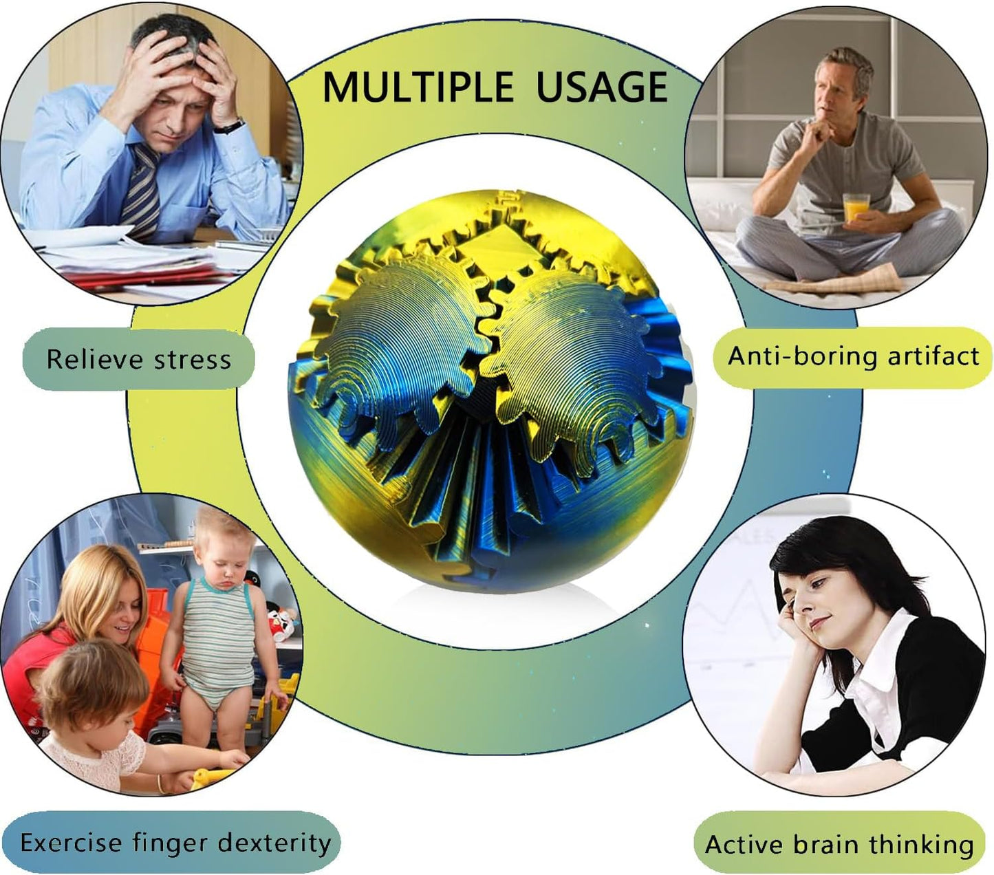 Gear Ball for ADHD 3D Printed Gear Ball Steampunk Whirling Wonder Fidget Toy Gearsphere Gear Ball for Stress and Anxiety Relaxing Fidget Ball Ideal for Sensory Needs and Autism (Laser Yellow Blue)