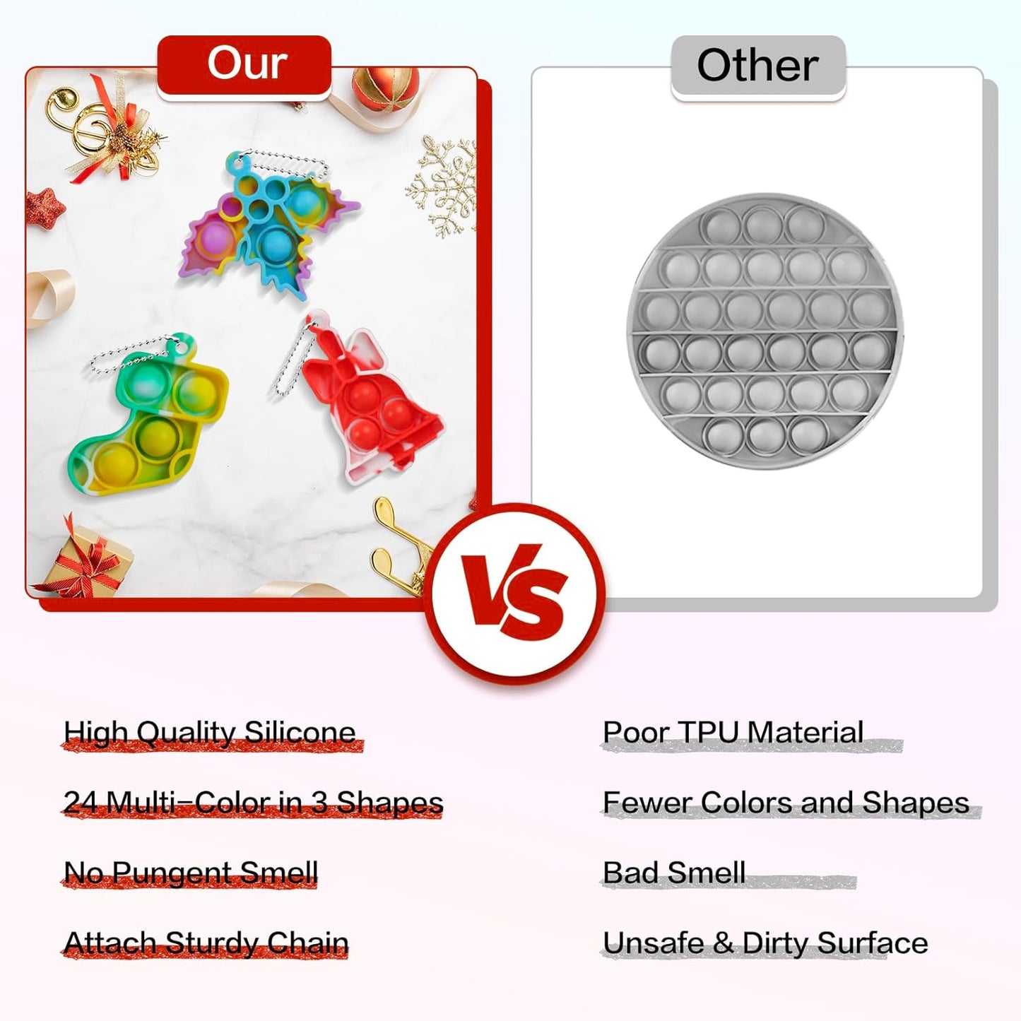 24 Pack Christmas Mini Pop Fidget Toy Pack for Kids Girls Boys Toddlers Christmas Stocking Stuffers Party Favors Gifts Stress Relief