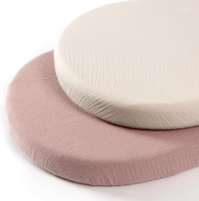 lulumoon Muslin Bassinet Sheets for Baby: Soft & Skin-Friendly Cotton Sheets for Boys and Girls - Fitted for MiClassic & Milliard Bassinet and Large Bedside Sleepers