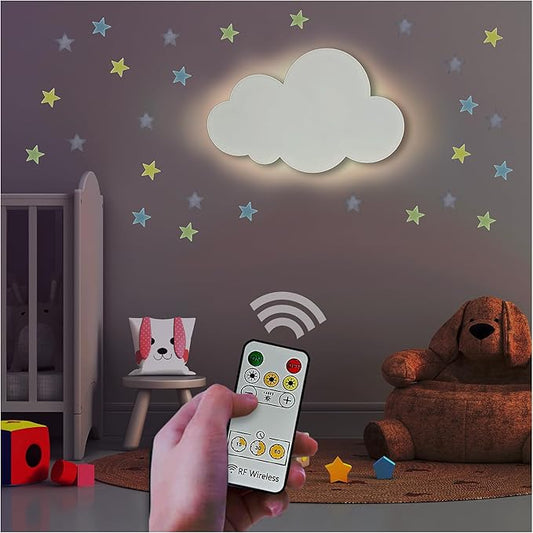 Cloud Lights - Nursery Decor Cloud Lamp, Rechargeable Baby Lamps with Remote, Hanging Lamp for Nursery, Kids Night Light with Timer & Touch Control (White)