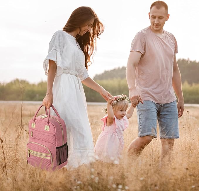 Baby Diaper Bag Backpack Tote for Women Large Capacity with Insulated Pockets Multifunctional Waterproof Diaper Bags For Baby Girl Boy Mama Maternity Travel Bag Pink