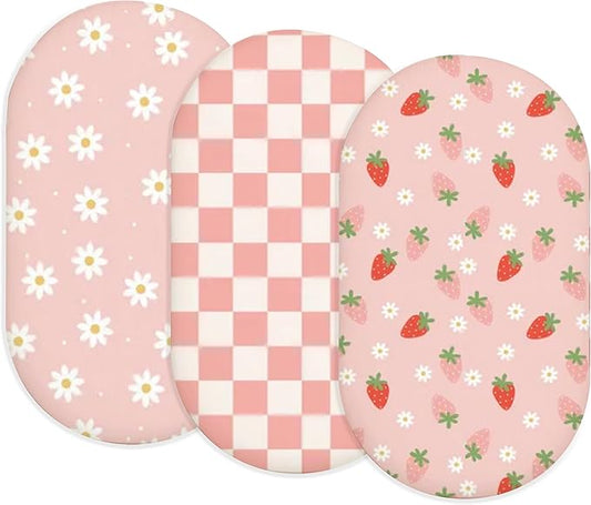 Bassinet Sheets for Baby Girls Boys 2 Pack, Fitted Baby Mattress Sheet for Rectangle, Oval, Hourglass Bassinet Mattress, Breathable Cozy & Universal Fit (Rosy Days)