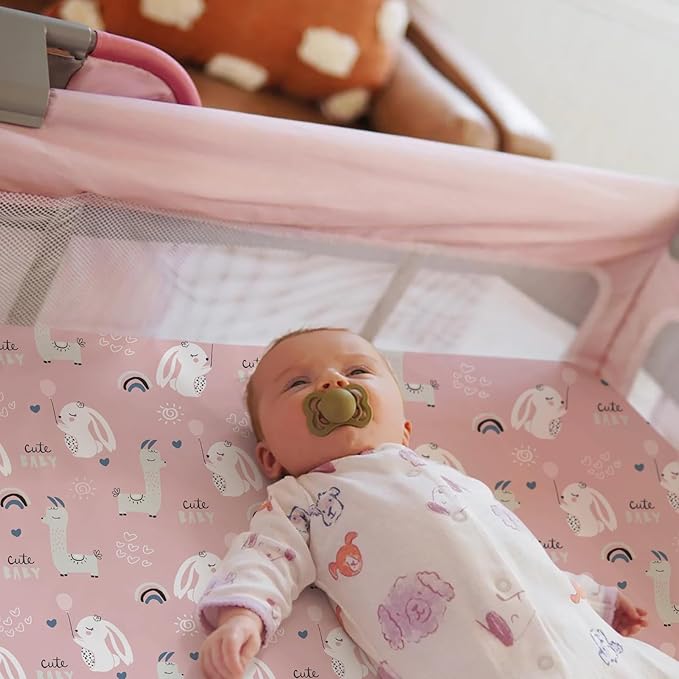 Pack n Play Sheets, BROLEX 2 Pack Mini Crib Sheets,Stretchy Portable Fitted Playard Sheet Set, Convertible Playard Mattress Cover,Ultra Soft Breathable Material,Elephant Rabbit