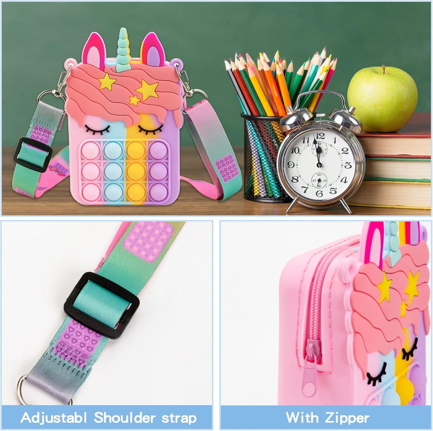 Civan Unicorn Shoulder Bag for Girls and Women, Unicorn Purse Bags, Lovely Sensory Silicone Cartoon Bag for Students Kids Unicorn Pop Sensory Popper Toys,Unicorn Gifts Toys for Girls Birthday Present