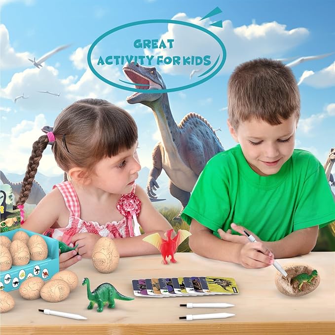 Dinosaur Eggs Dig Kit - Dinosaur Toys for Kids - Break Open 12 Easter Dino Eggs with 12 Surprise Dinosaurs Inside - Science STEM Birthday Class Activity Party Gifts for Boys Girls