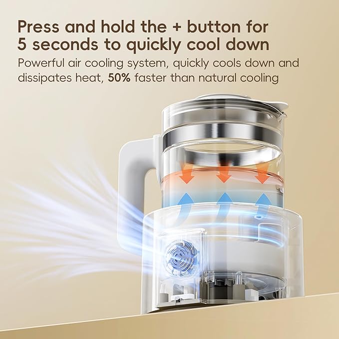 Instant Water Warmer, Baby Bottle Warmer with Faster Cooling Fan and LCD Display, Baby Milk Warmer, Electric Kettle with 6 Temperature Control Presets, Breastmilk Warmer, Boil Tea, Coffee
