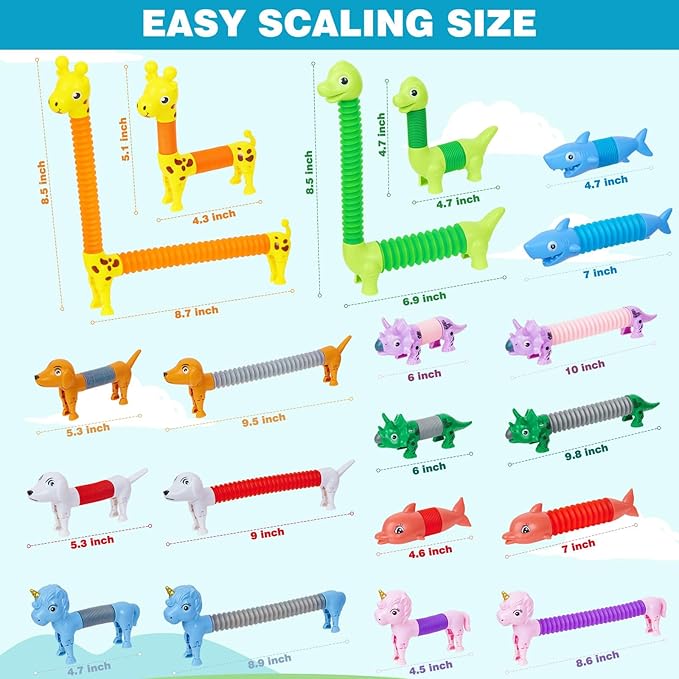 10 Pack Animals Halloween Fidget Toys for Toddlers, Animal Pop Tubes for Kids 3 4 5 6 7 8 Year Old Girls Boys Birthday Gifts Autism Sensory Toy for Kid Age 3-8 Tube Party Favors