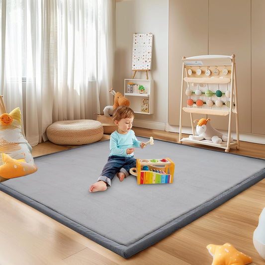SUNYRISY Baby Play Mat for Floor 50 x 50in, 1.4in Thick Memory Foam Padded Play Mats for Baby, Soft Velvet Infants Toddler Kids Crawling Mat for Nursery, Non-Slip Bottom