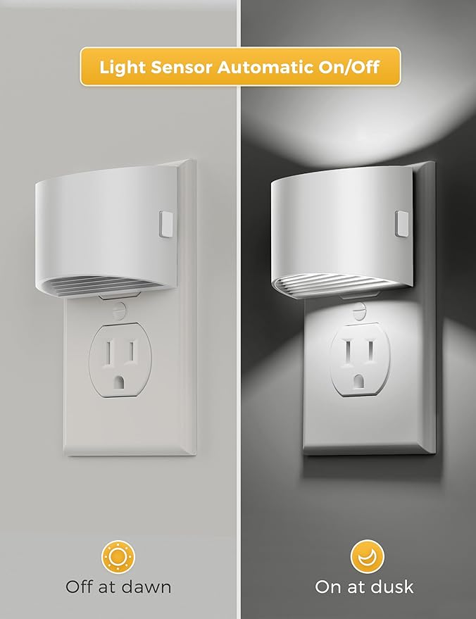 L LOHAS LED Night Lights Plug into Wall, Dimmable Night Light with 3 Level Brightness, 5000K Daylight White, 2 Pack, White Housing