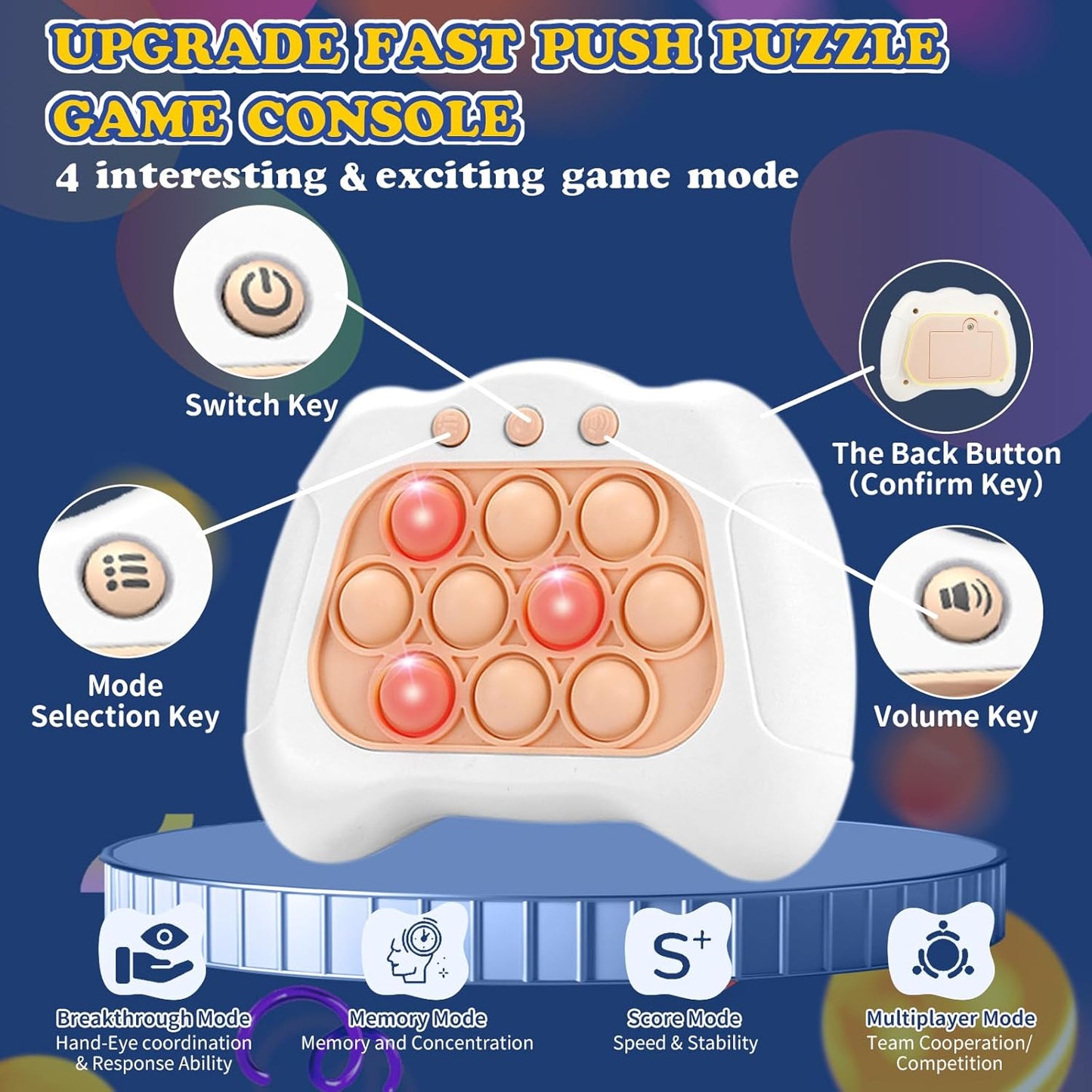 Quick Speed Push Puzzle Game Console Toys, Fast Push Bubble Game Light Up Pop Pro Fidget Games Pop Fidget Sensory Toys for Adults and Kids Bubble Stress Relief Handheld Electronic Pop Game for Kids