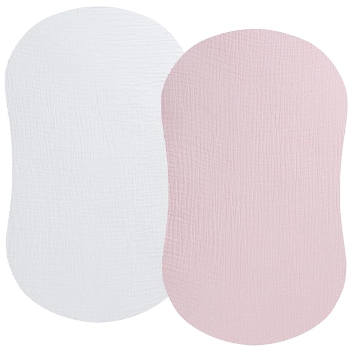 Muslin Bassinet Sheet Compatible with Halo Bassinest Swivel Flex Glide Premiere & Luxe Series Sleeper 2 Pack Cotton Stylish Boho Fitted Bassinet Sheets Super Soft for Baby White & Pink
