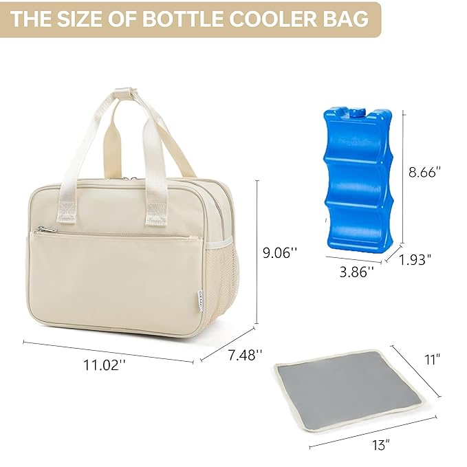Breastmilk Cooler Bag with Ice Pack,Fits 6 Baby Bottles Up to 9 Ounce Breast Milk Cooler Travel Bag Compatible with Wearable Breast Pumps & Accessories for Nursing Mom Daycare Cream