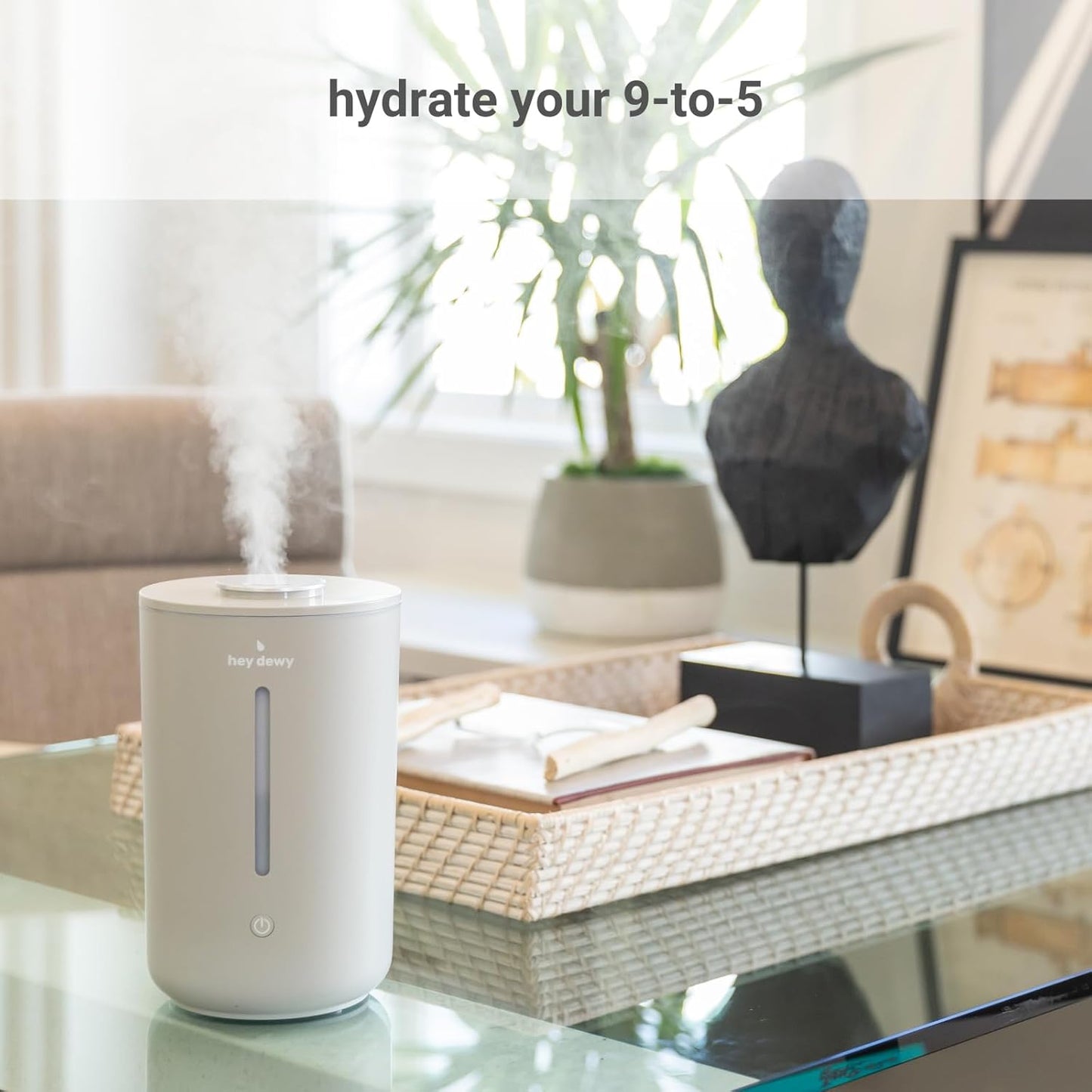 Hey Dewy Wellness Humidifier - for home, office, bathroom spa, or bedroom, with cool utrasonic mist hydration (Slate)