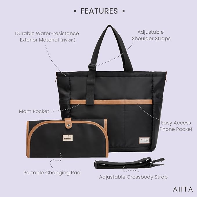 Diaper Bag Tote,Baby Diaper Bags,Convertible Diaper Bag Backpack,Crossbody Tote Bag for Women,Stylish Shoulder Bag with Changing Pad,Baby Registry, Work Tote,Travel Gym Bag,Black