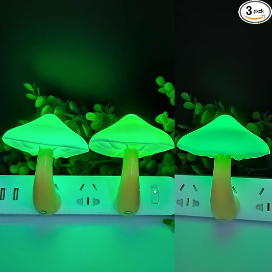 AUSAYE 3 Pack Sensor LED Night Light Plug in Lamp Mushroom Night Light for Adults Kids NightLight Bedroom,Bathroom,Toilet,Hallway,Stairs,Kitchen,Basement Green