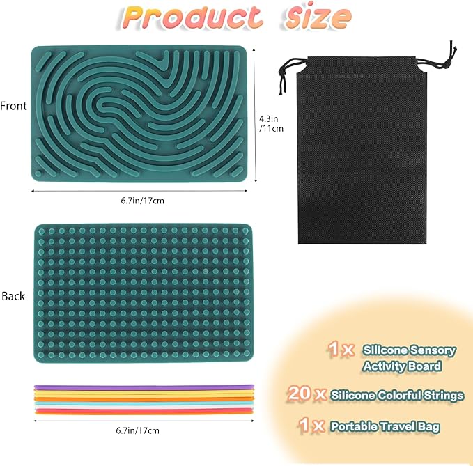 Sensory Activity Board, Silicone Fidget Toy for Stress Relief, Calming, Focus, ADHD and Autism, 6 Colors Sensory Toys Game Controller for Kids 2+ & Adults with 20 Strings
