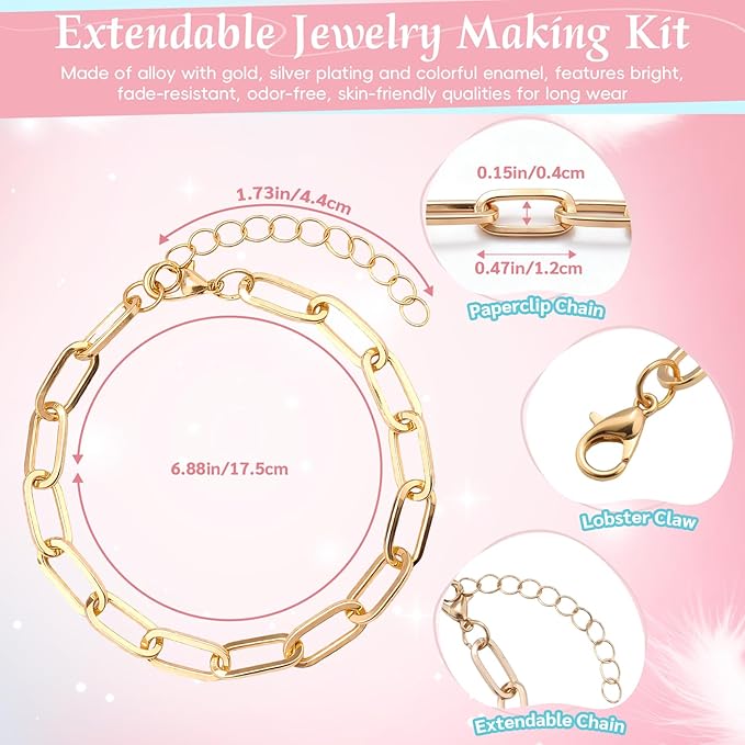 PYURTHITY 458 Pcs Gold Silver Charm Bracelet Making Kit DIY Jewelry Making Kit with Enamel Letter Charms Link Chain Bracelet Pendants and Jump Rings for Christmas Women Adults Art Craft Gift