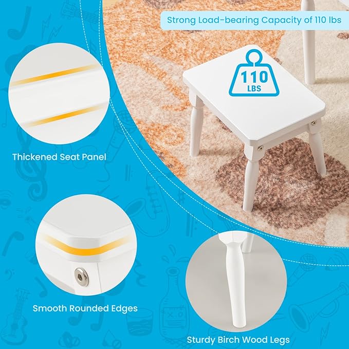 HONEY JOY Classical Kids Piano, 30-Key Mini Grand Piano with Music Stand and Bench, Wooden Musical Instrument Toy w/Lid & Music Rack, Gift for Boys Girls Ages 3+ (3 Straight Leg-White)