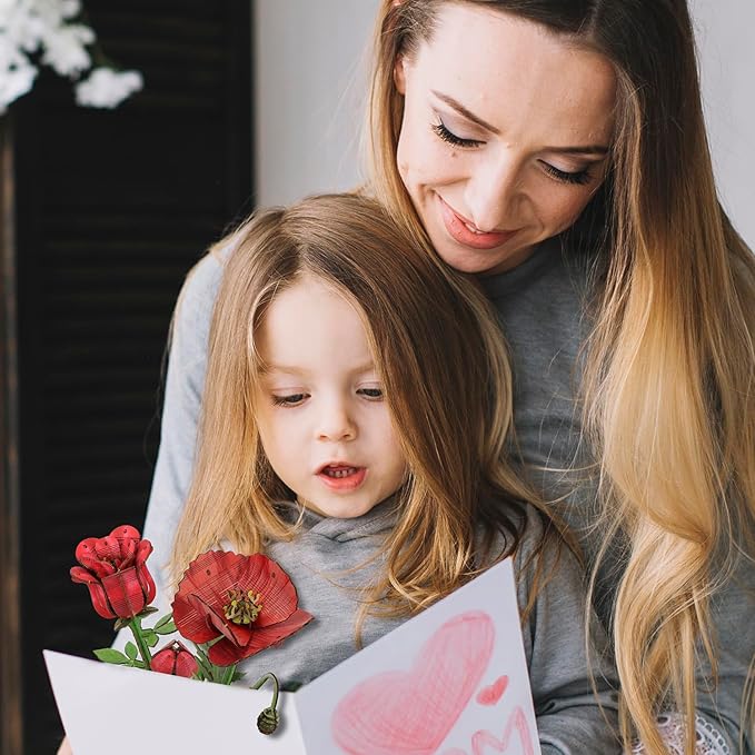 Jege 3D Flowers Wooden Puzzles for Adults,DIY Wooden 2 Flowers per Kit Building Set for Home Decor, Creative Craft Gift Toys Kits with 2 Perfume Bottles and Diffuser Sticks (Rose + Corn Poppy)