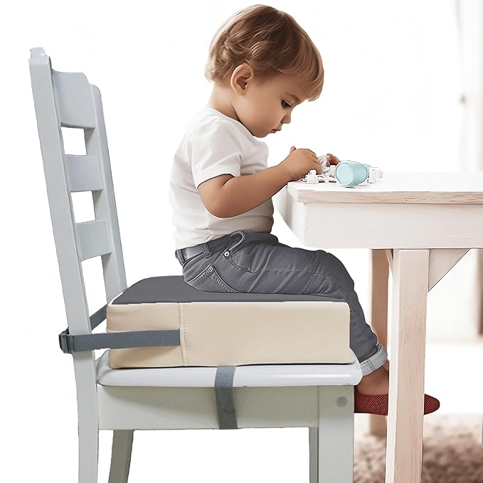 Toddler Dining Table Booster seat, PU Washable Waterproof Double seat Belt Non-Slip Bottom Booster seat for Dining Toddler, Portable Travel Increase Cushion
