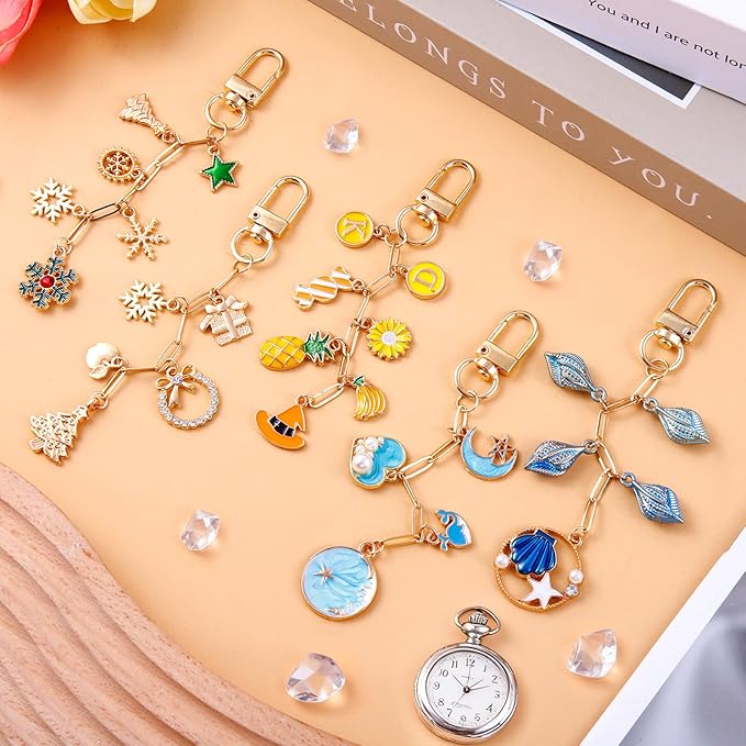 Wurosi 50 Set Paperclip Keychain Making Kit, Bag Charm Kit, 50 Keychain Clips, 50 Extender Chain, 50 Resealable Pouch Bag, 50 Thank You Cards, 5M Hemp Rope, Jewelry Making Kit for DIY Keyrings Charms