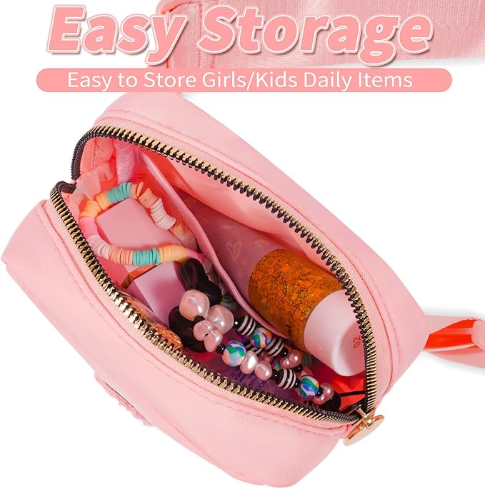 Party Favors Bags for Kids 4-8, Mini Fanny Pack Cute Crossbody Bags for Girls - Peach