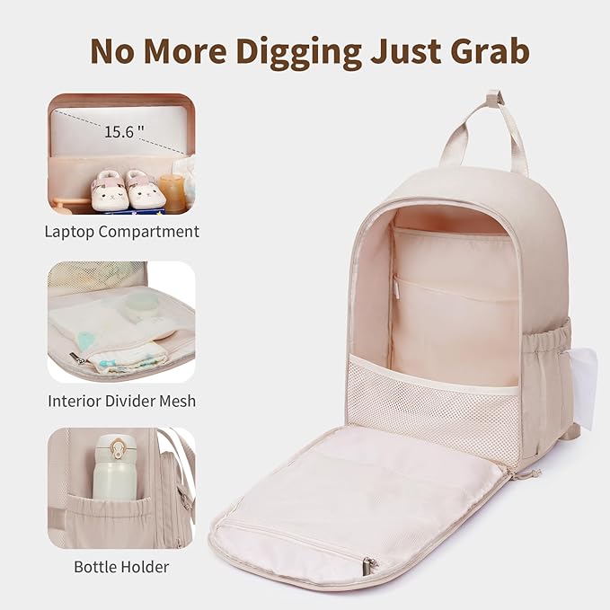 CEI-CEI Diaper Bag Backpack Large Baby Diaper Bag Water-resistant Travel Diaper Backpack for Boys Girls Newborn with Insulated Pockets, Changing Pad, Stroller Straps