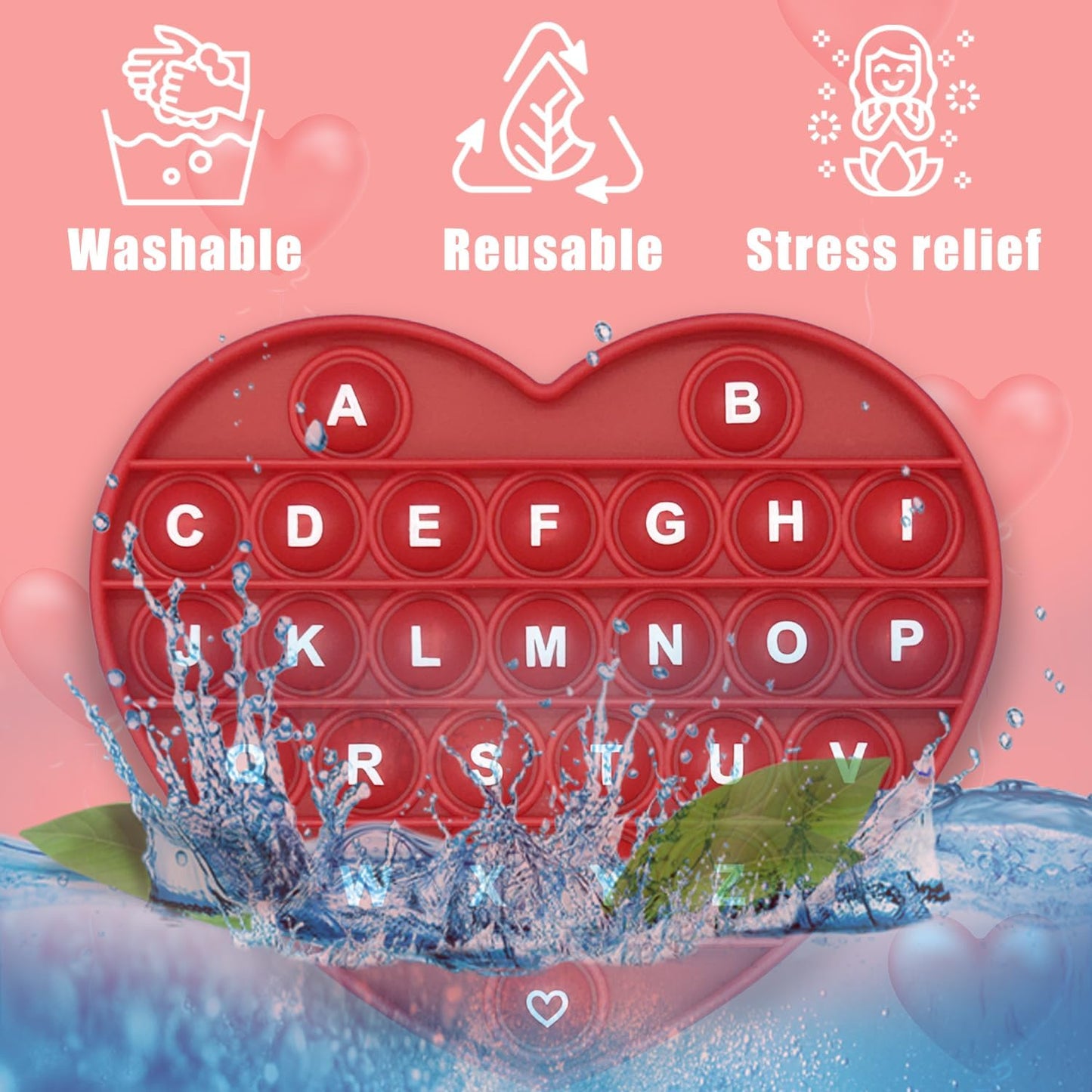 Red Heart Shaped Pop Bubble Valentines Fidget Toy with Letters and Numbers, Xmas Gift Sensory Toy with Alphabets Kids Birthday Party Classroom Prize Stress Reliever