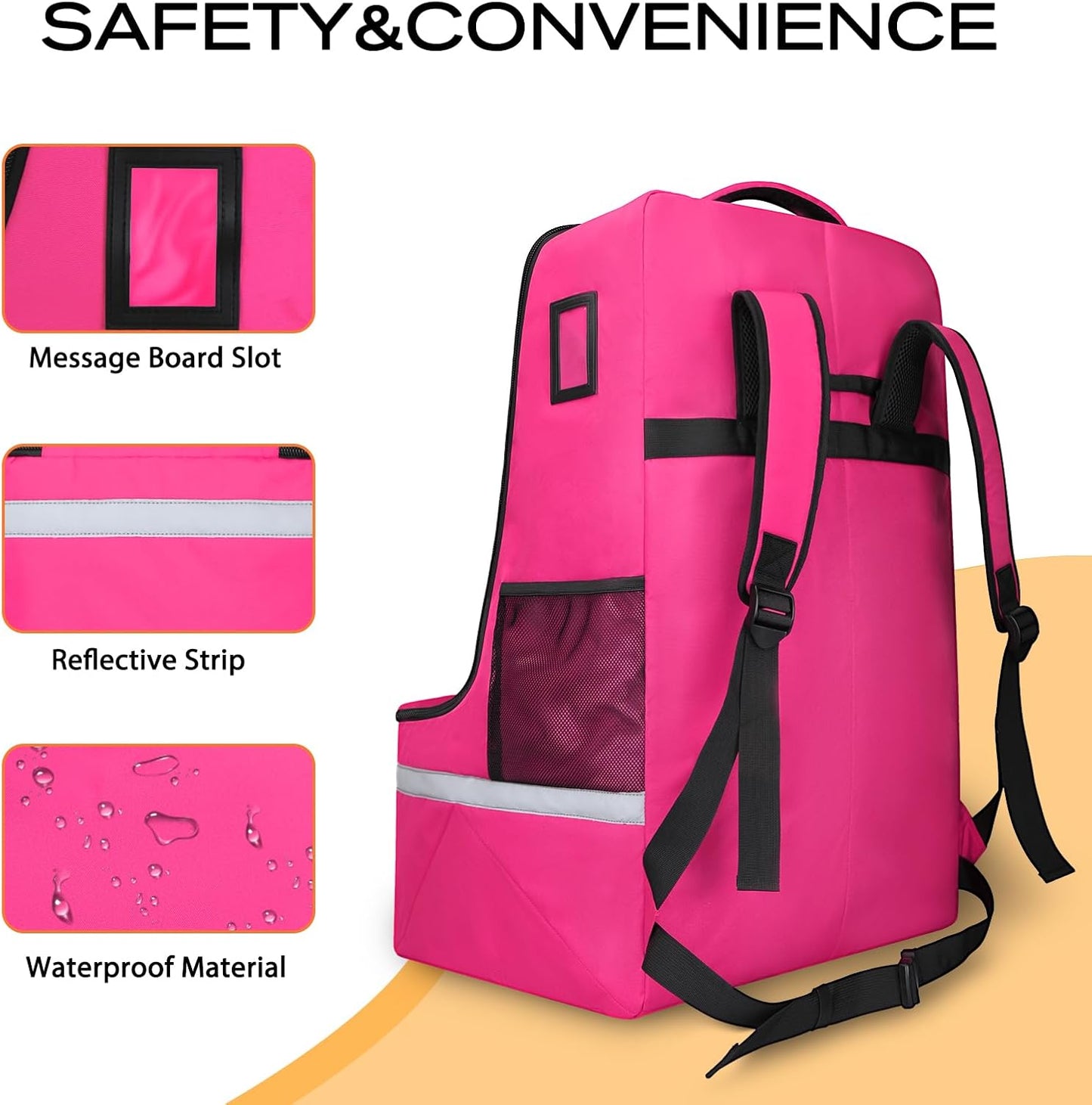 Car Seat Travel Bag for Airplane,Infant Seat Travel Bag with Shoulder Strap,Padded Car Seats Backpack with Reflective Stripes,Large Carseat Carrier Bag Travel Car Seat Cover,Pink