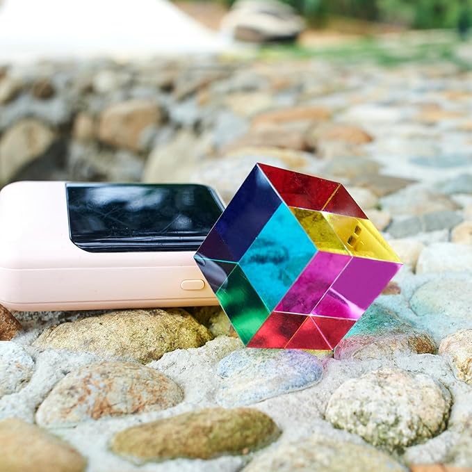 CMY Mixing Color Cube, 60mm (2.36 inch) Colorful Acrylic Glass Cube Prism, Multi-Color Physics Toy and Desktop Decor, 6cm