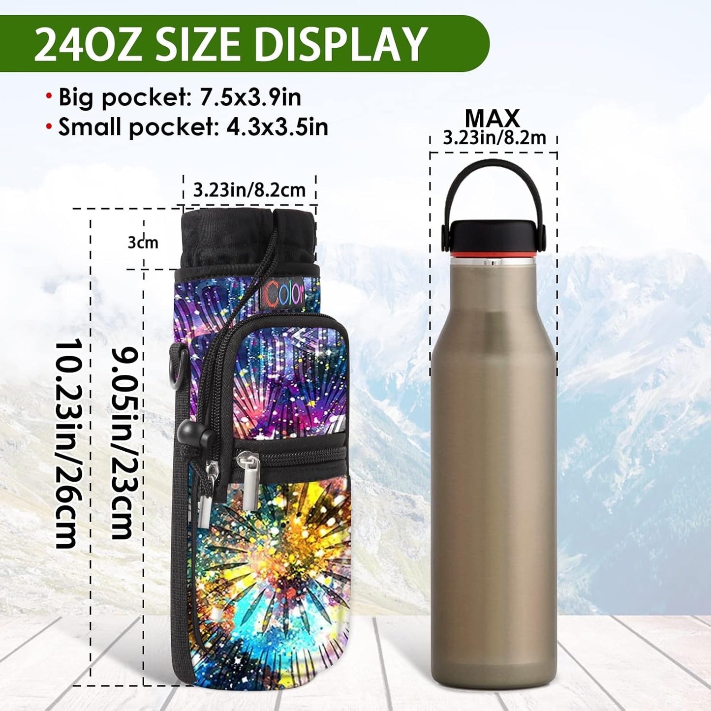 icolor Water Bottle Carrier Bag with Strap 25/32/40 oz Crossbody Bottle Holder with Phone Pocket Sling Sleeve Insulated Neoprene Water Bottle Pouch for Walking Travelling