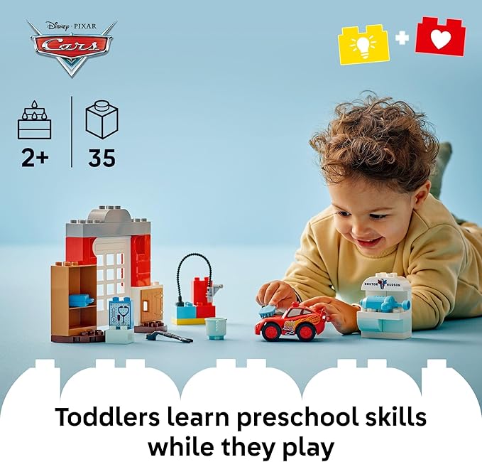 LEGO DUPLO Disney and Pixar Cars McQueen’s Visit to Doc’s Garage - Lightning McQueen Cars Toy for Preschool Boys and Girls 2+ - Pretend Play and Sensory Toddler Toy - Gift Idea for Birthdays - 10456