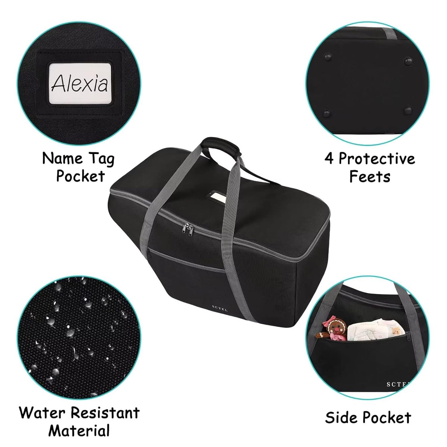 Car Seat Travel Bag Fit Graco SnugRide 35 Lite and Base, Chicco KeyFit 30 and Base, Car seat Bags for Air Travel, Padded Infant Carrier Bag with side pocket and Protective Feet, Extra small Bag